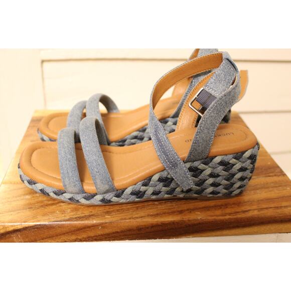 Women's Lucky Brand Sandal Strappy Wedge Blue - Picture 3 of 6